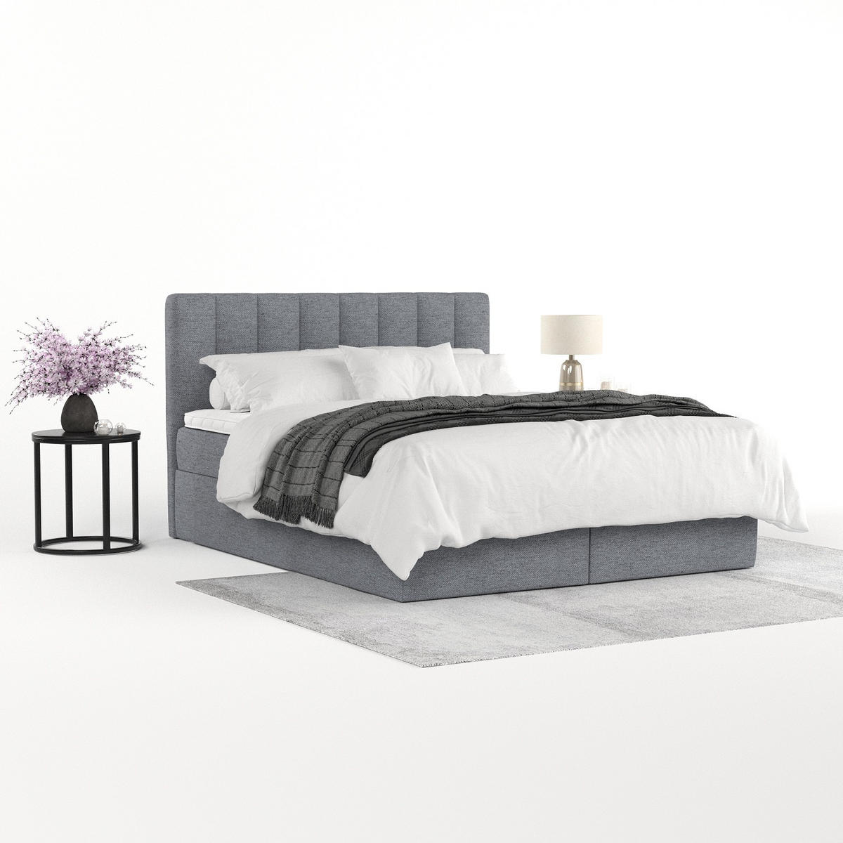 BOXBETT Lusso 200/200 cm Grau im Neve Stoff - Schwarz/Grau, Holz/Holzwerkstoff (200/200cm) - AltaBeds