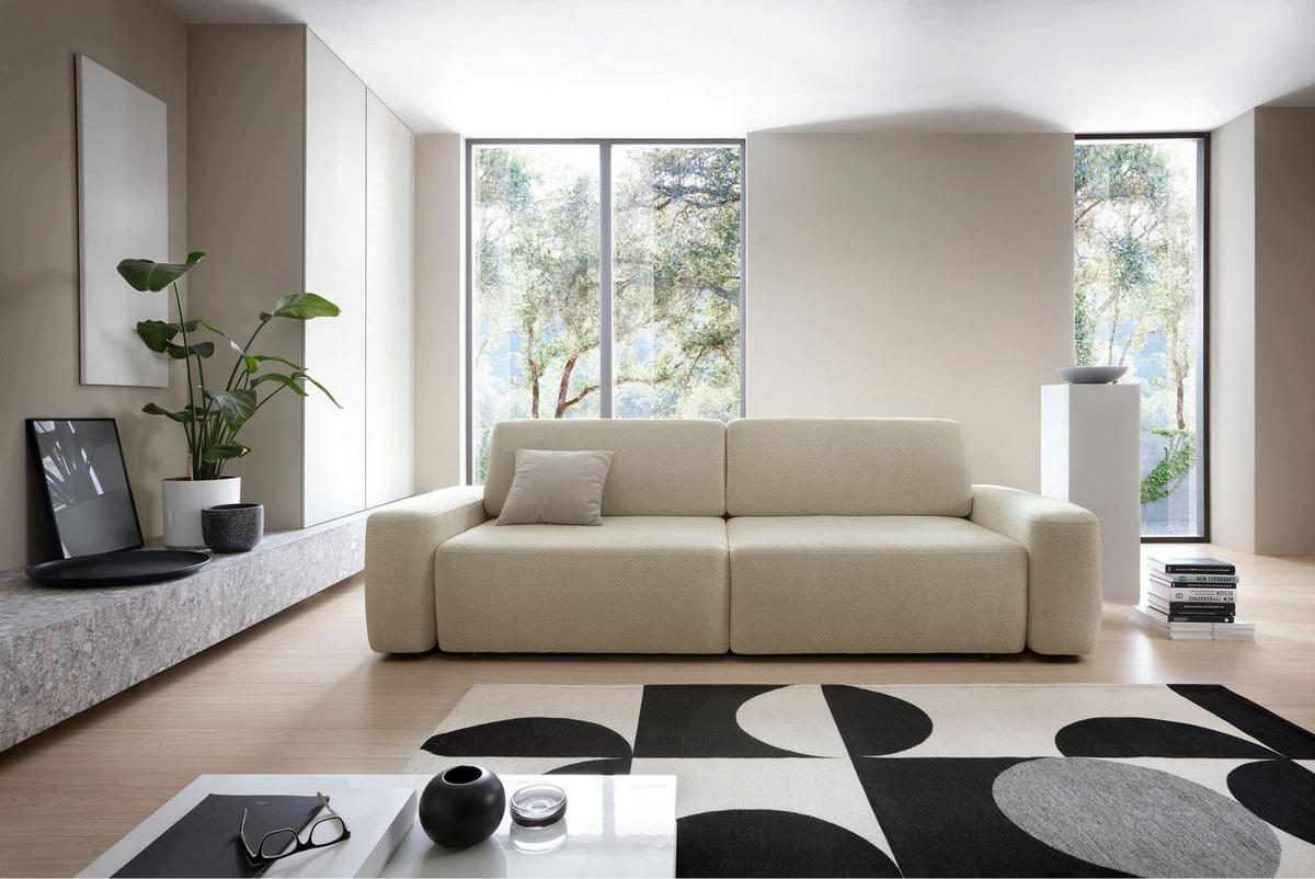 3-SITZER SOFA Baleo Beige Chenille-Bezug - Beige/Schwarz, Kunststoff/Textil (257/82/105cm) - Selsey