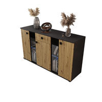 KOMMODE London LSMK LAMELE mit 3 Türen, Sideboard in Farbe: Braun|Schwarz, Größe: 140 x 80 x 40 cm - Schwarz/Braun, Holzwerkstoff (140/80/40cm) - O-Sofa