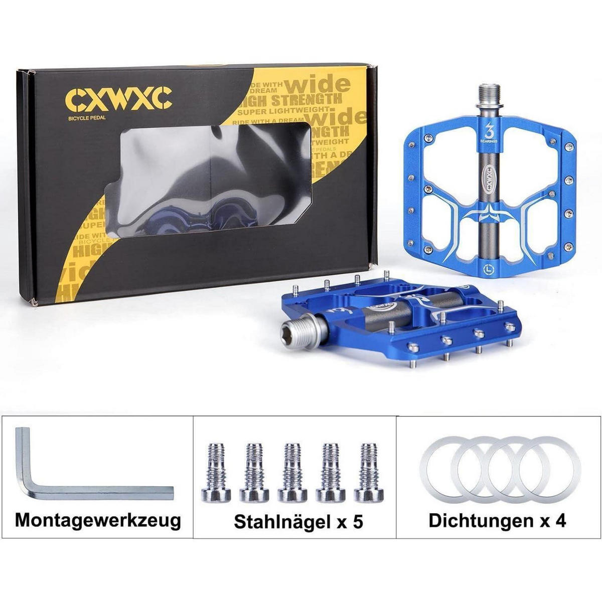 FAHRRADPEDALE Aluminiumlegierung Blau 3 Lager 9/16 Zoll - Blau, Metall (10.5/1.5/10.5cm)