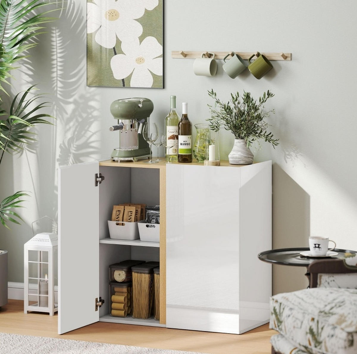 SIDEBOARD 80/40/80 cm in Weiß Hochglanz mit Soft-Close-Türen - Weiß, Holz (80/80/40cm) - BEAOK