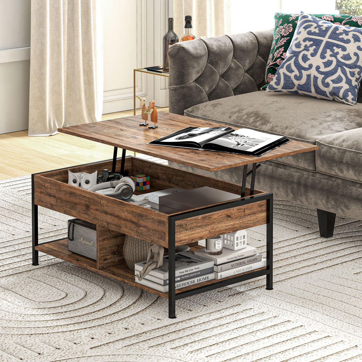 COUCHTISCH DE-15750 klappbare Platte Rostbraun - Braun, Holzwerkstoff (100/60/46cm) - ComfortXL