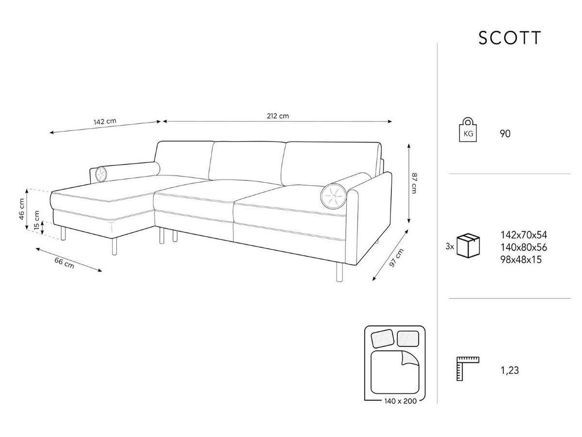 AUSKLAPPBARES-ECKSOFA links mit Container Scott aus strukturiertem Stoff leichtes beige 5 Sitzplätze - Beige, Textil (142/212cm) - Micadoni