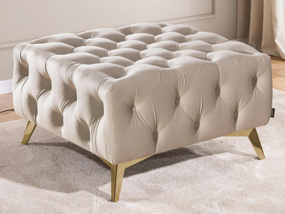 HOCKER Chesterfield Whitby Beige Samt mit goldenen Füßen - Beige/Goldfarben, Holz/Textil (80/45/80cm) - S-Style Möbel