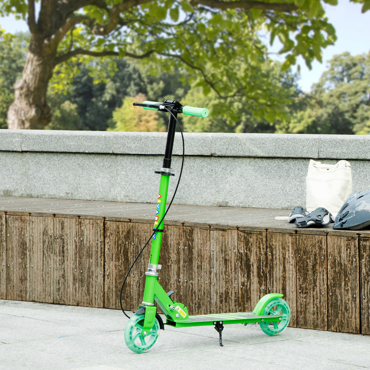 ROLLER Kinder Klappbar mit Verstellbarer Lenkerhöhe, 2 Leuchtenden Räder Grün - Grün, Kunststoff/Metall (73/36/89cm) - AIYAPLAY