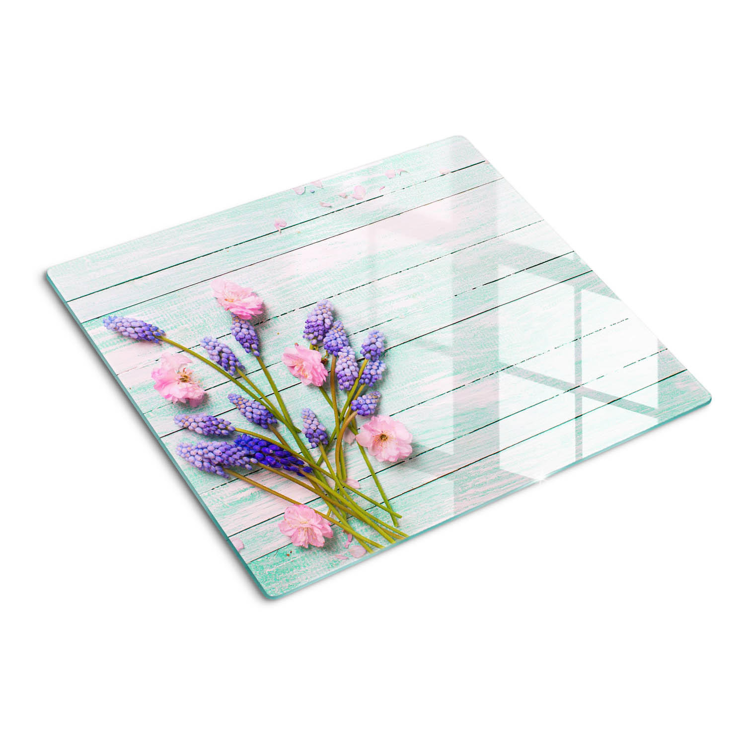 GLASPLATTE 60x52 cm Lavendel auf den Brettern - Lila, Glas (60/0.4/52cm) - TULUP