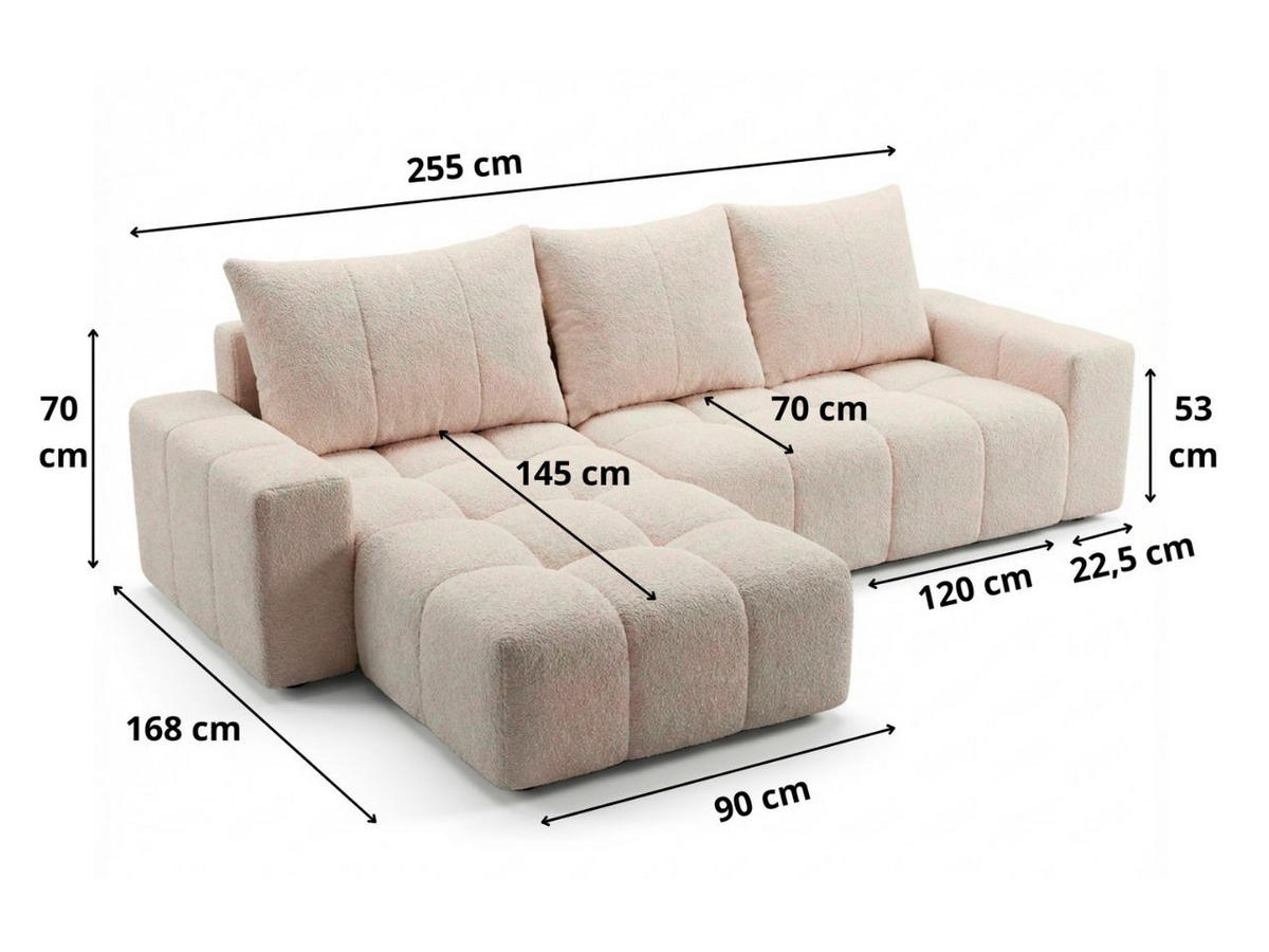 ECKSOFA Bresso Bouclé-Stoff Creme - Creme, Holz/Textil (255/168cm) - Graingold