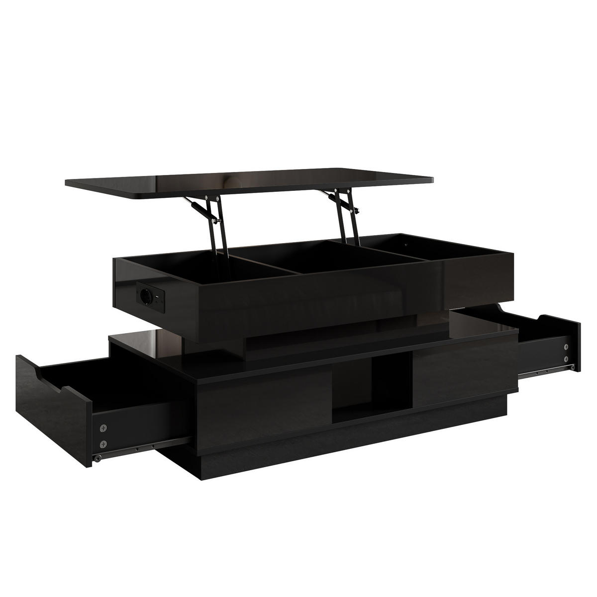 COUCHTISCH höhenverstellbar 90 x 48 cm MDF Schwarz mit Stauraum - Schwarz, Wellpappe (90/48/42.5cm) - Meubliv