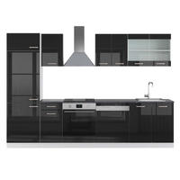 KÜCHENZEILE R-Line Schwarz Hochglanz/Weiß 300 cm, AP Anthrazit - Schwarz Hochglanz/Weiß, Holzwerkstoff (300/81.6/60cm) - Vicco