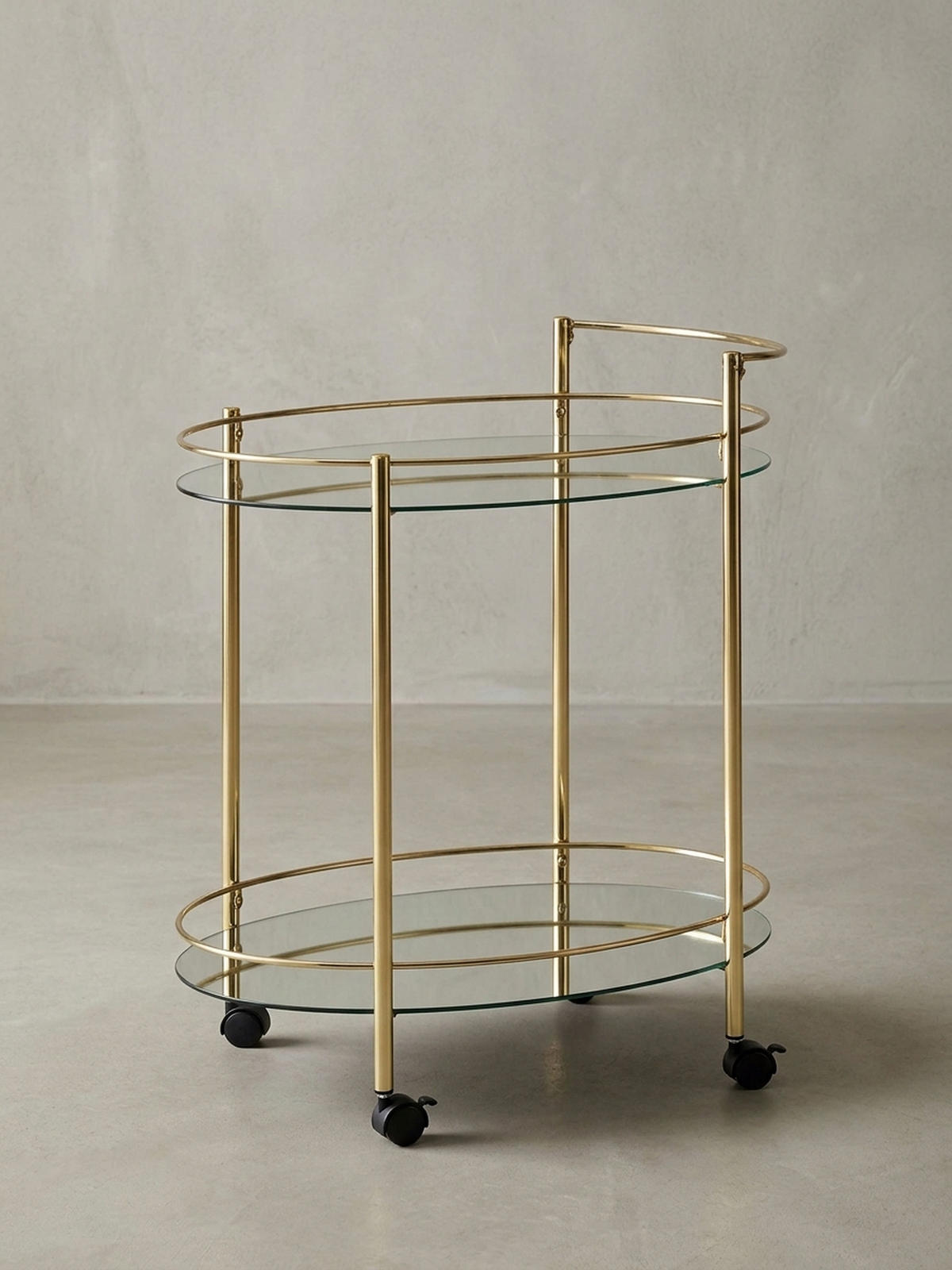 SERVIERWAGEN – Gold, 2 Glasplatten, auf Rollen - Goldfarben, Glas/Metall (67/79/46cm) - KADIMA DESIGN