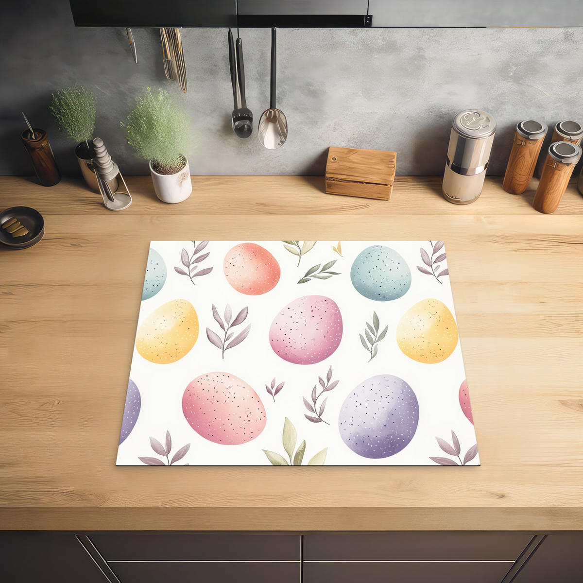 HERDABDECKPLATTE Eier - Bunt - Muster Abdeckung Ceranfeld 57.6x51.6 cm - Weiß, Kunststoff (57.6/51.6/0.2cm) - MuchoWow