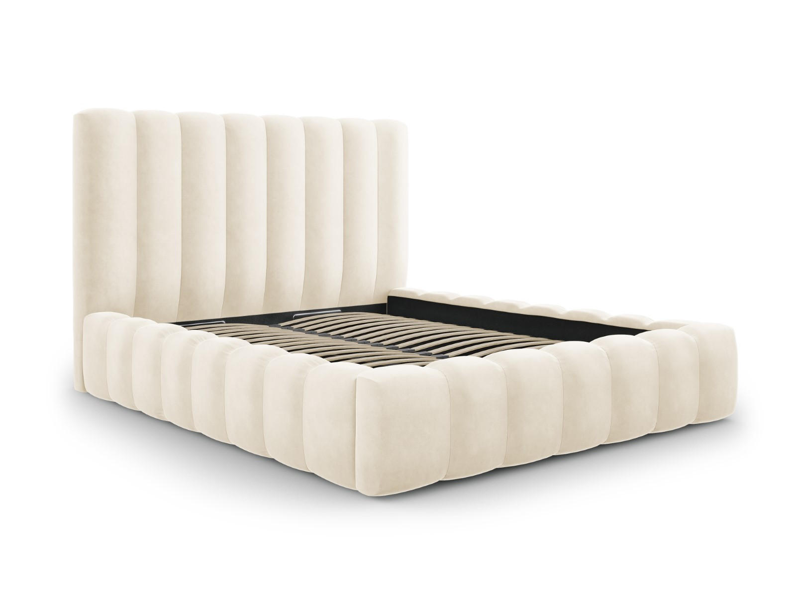 BETT mit Bettkasten und Kopfteil Kelp aus Samt leichtes beige 200x200cm - Beige, Textil (200/200cm) - Micadoni