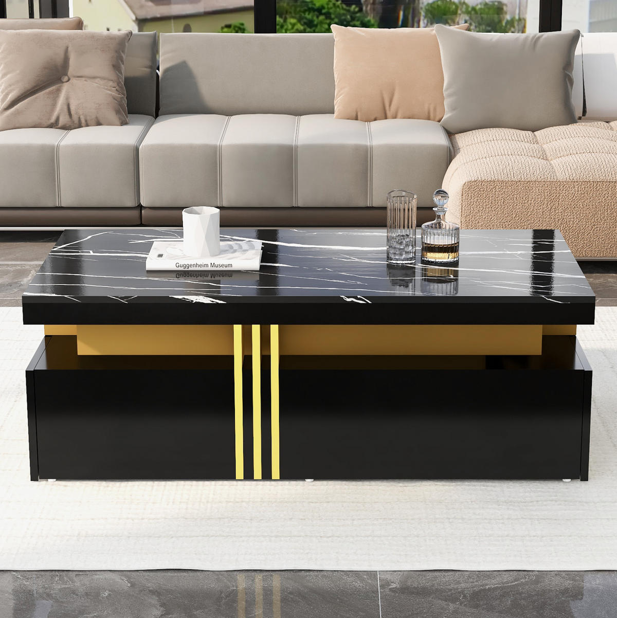 COUCHTISCH mit 2 Schubladen 100x50x40 cm Hochglanz Schwarz - Schwarz, Holzwerkstoff (100/50/40cm) - Meubliv