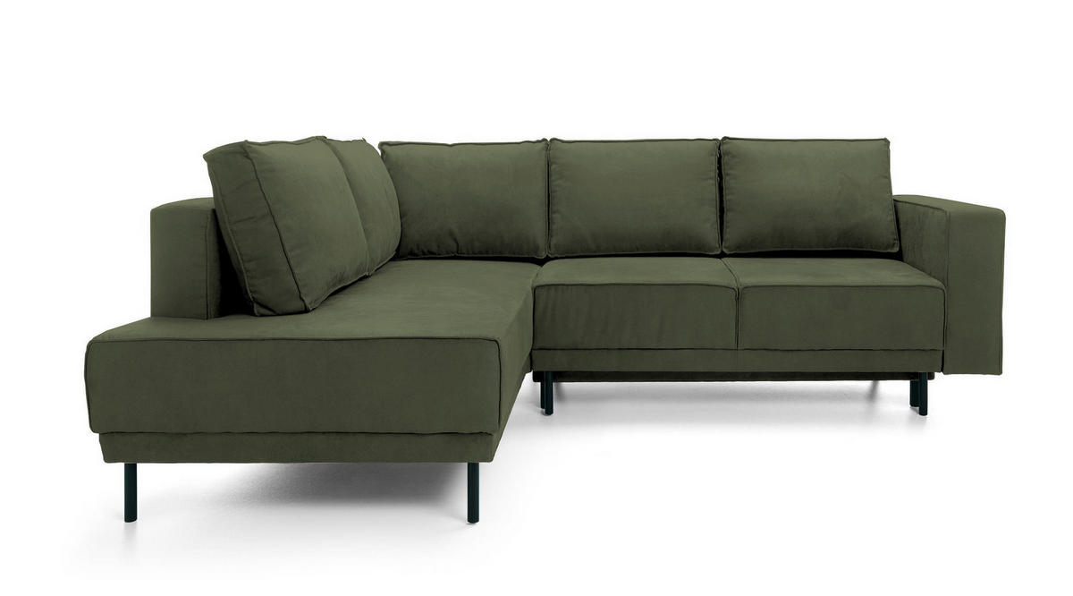 ECKSOFA Rodario Olivgrün Velours - Schwarz/Olivgrün, Textil/Metall (247/187cm) - Selsey