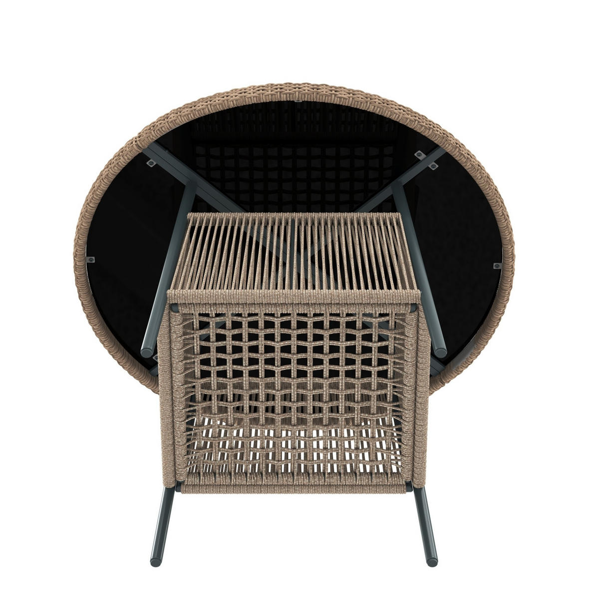 GARTENMÖBELSET 110/110/74 cm mit rundem Tisch, 4 Sesseln, Sicherheitsglas und Sitzkissen, Grau - Beige, Metall - Redom