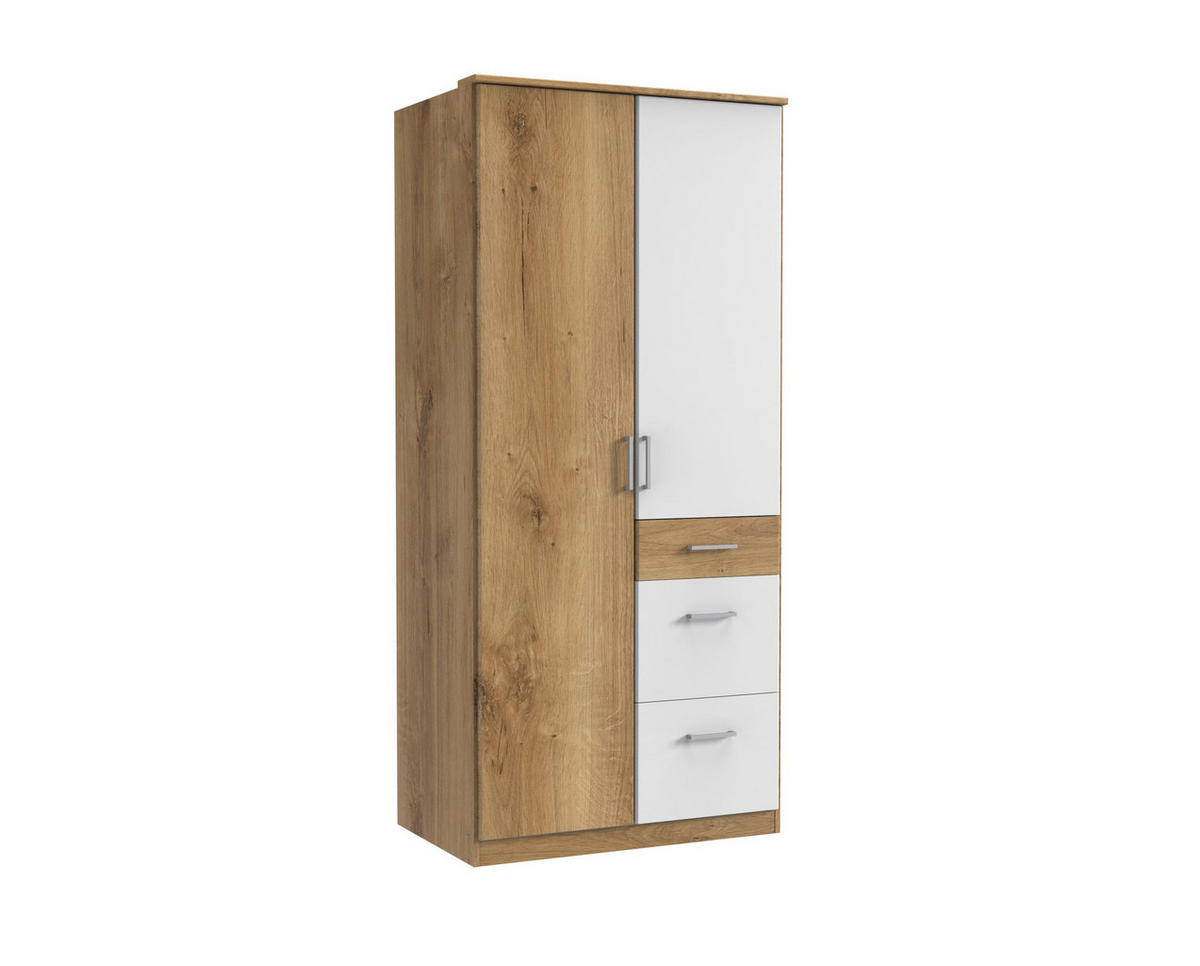 KLEIDERSCHRANK Click in Plankeneiche Weiß - Drehtürenschrank 91 cm Breite ohne Spiegel - Braun, Holzwerkstoff (91/199/58cm)