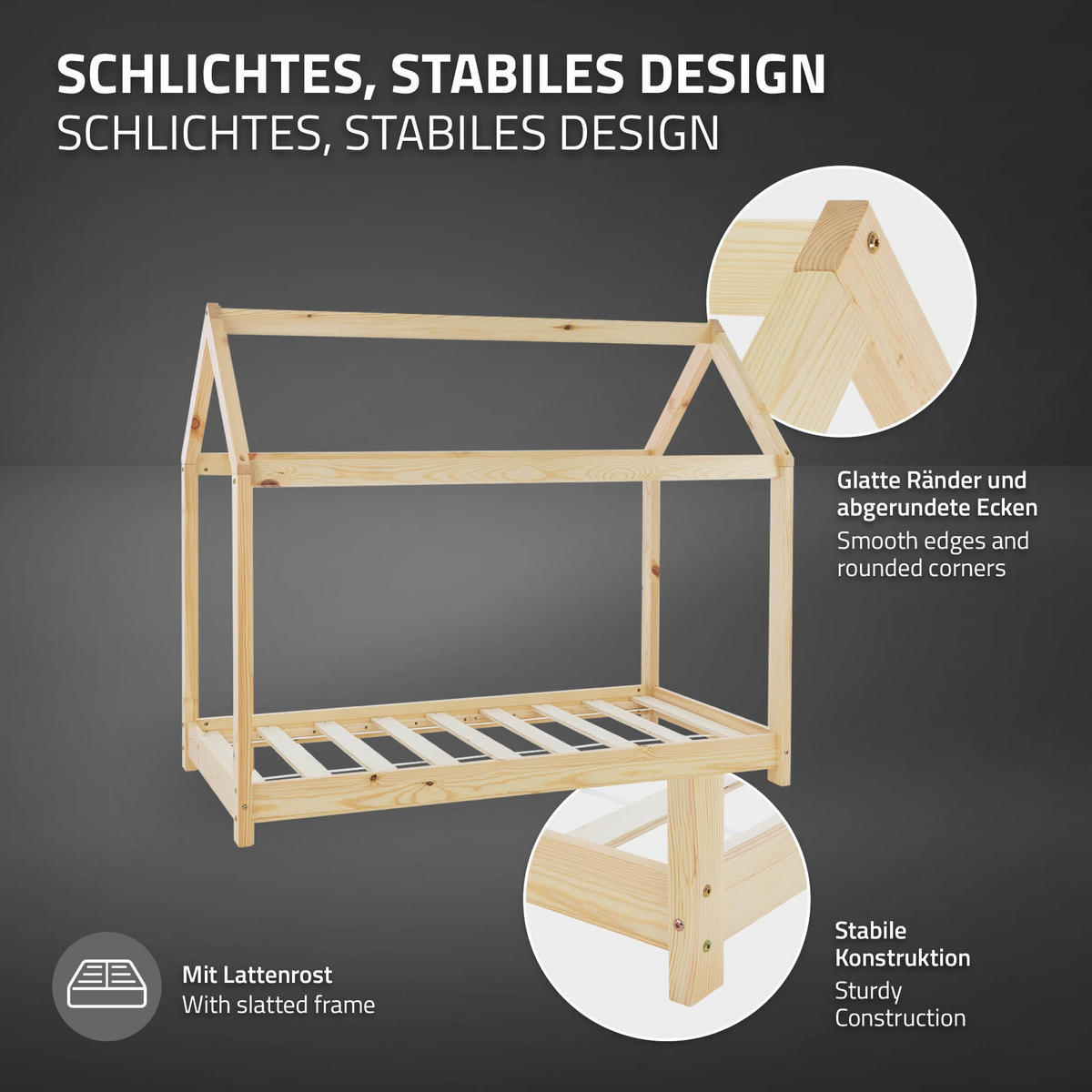 KINDERBETT mit Dach 70x140 cm Natur - Naturfarben, Holz (70/140cm) - ML-DESIGN