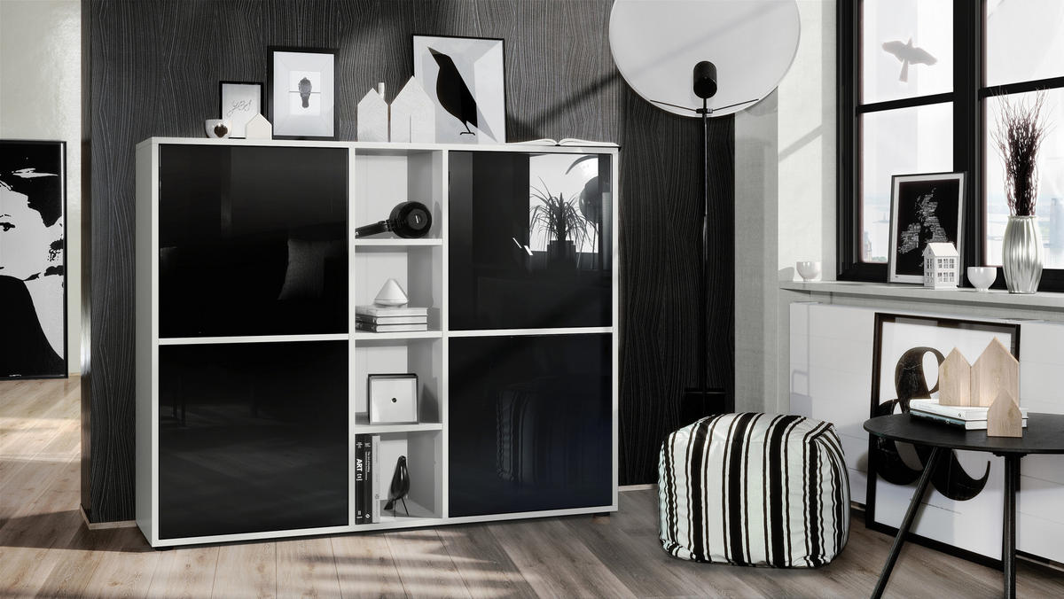 HIGHBOARD Cuba Türen in Schwarz Hochglanz - Schwarz Hochglanz, Holzwerkstoff (130.5/105.5/35.5cm) - Vladon