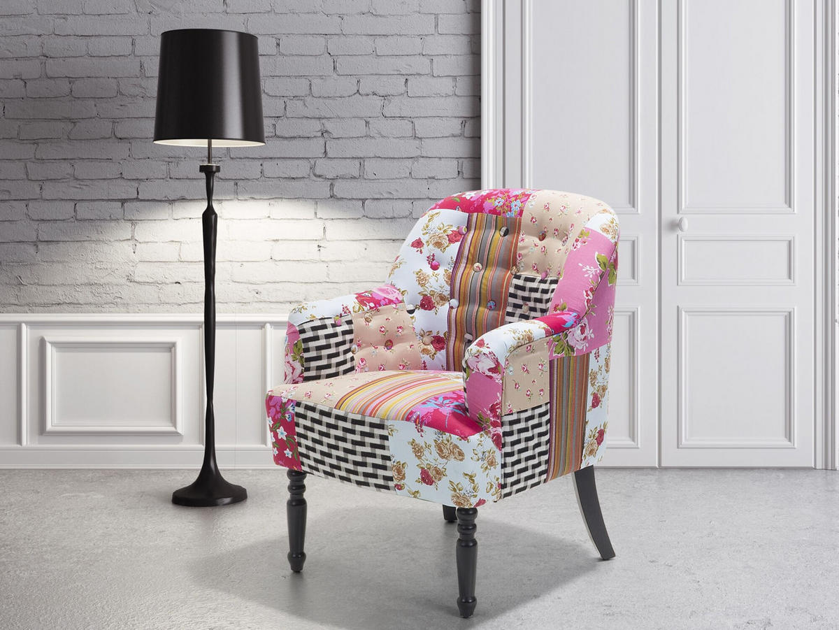 SESSEL Polsterbezug Bunt Mandal - Multicolor, Holz/Textil (59/86/57cm) - Beliani