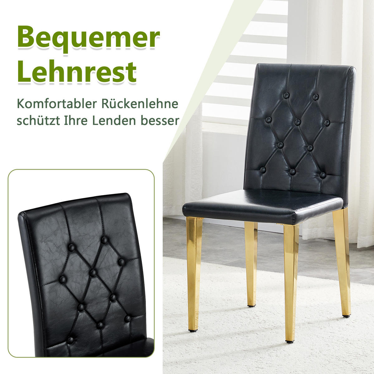STUHL-SET DE-36653 4 Stück mit PU-Bezug und Metallbeinen Gold - Goldfarben, Metall (46/89/42cm) - ComfortXL