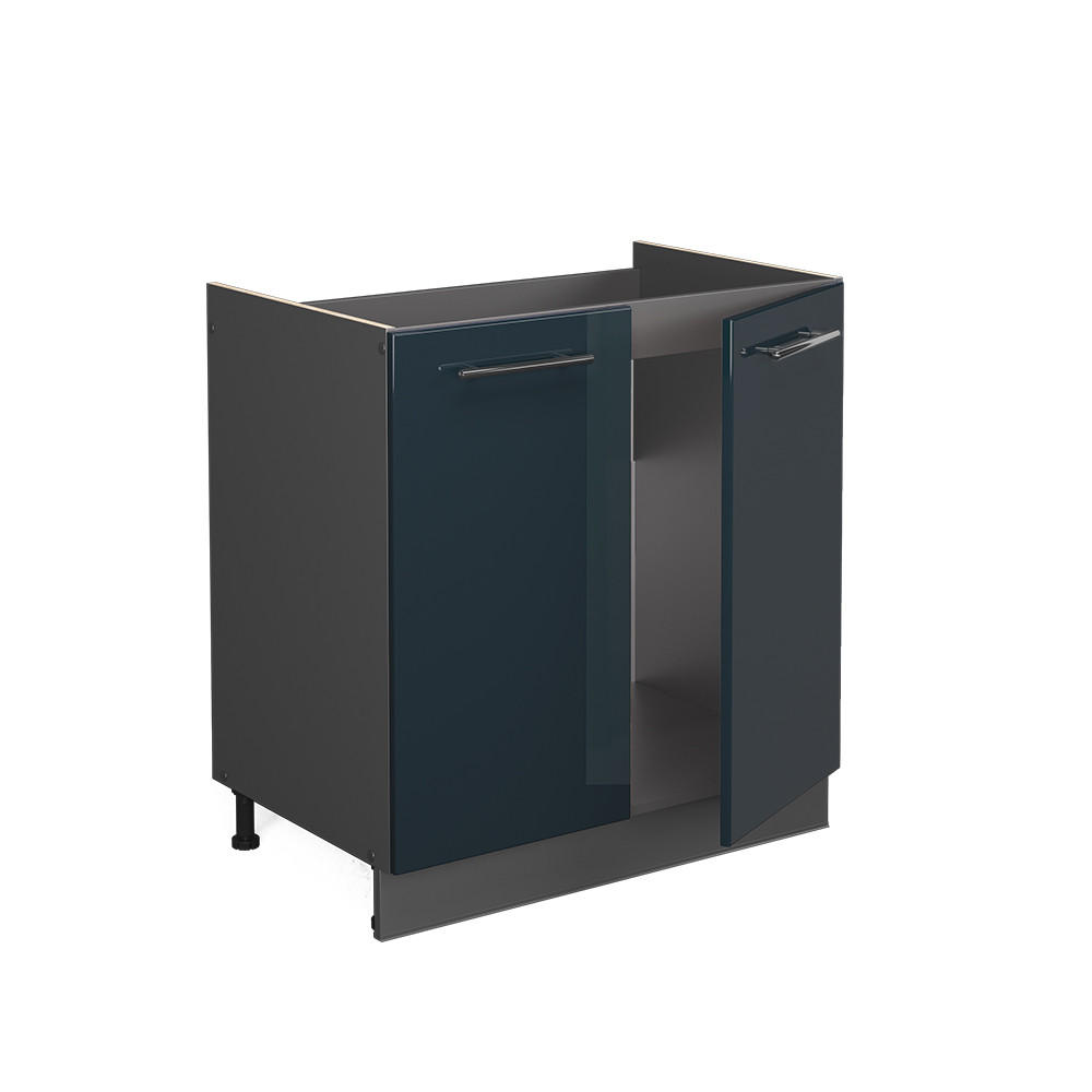 SPÜLENUNTERSCHRANK Fame-Line Dunkelblau Hochglanz 80 cm ohne AP - Anthrazit/Dunkelblau, Holzwerkstoff (80/82/51.6cm) - Vicco