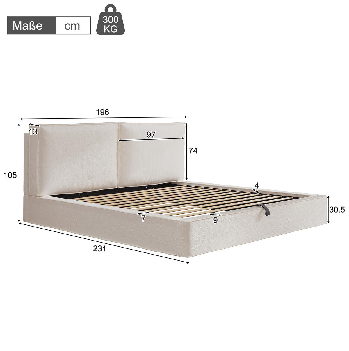 POLSTERBETT 180x200 cm in Beige mit hydraulischem Bettkasten und Lattenrost - Beige, Textil (180/200cm) - IVMEU