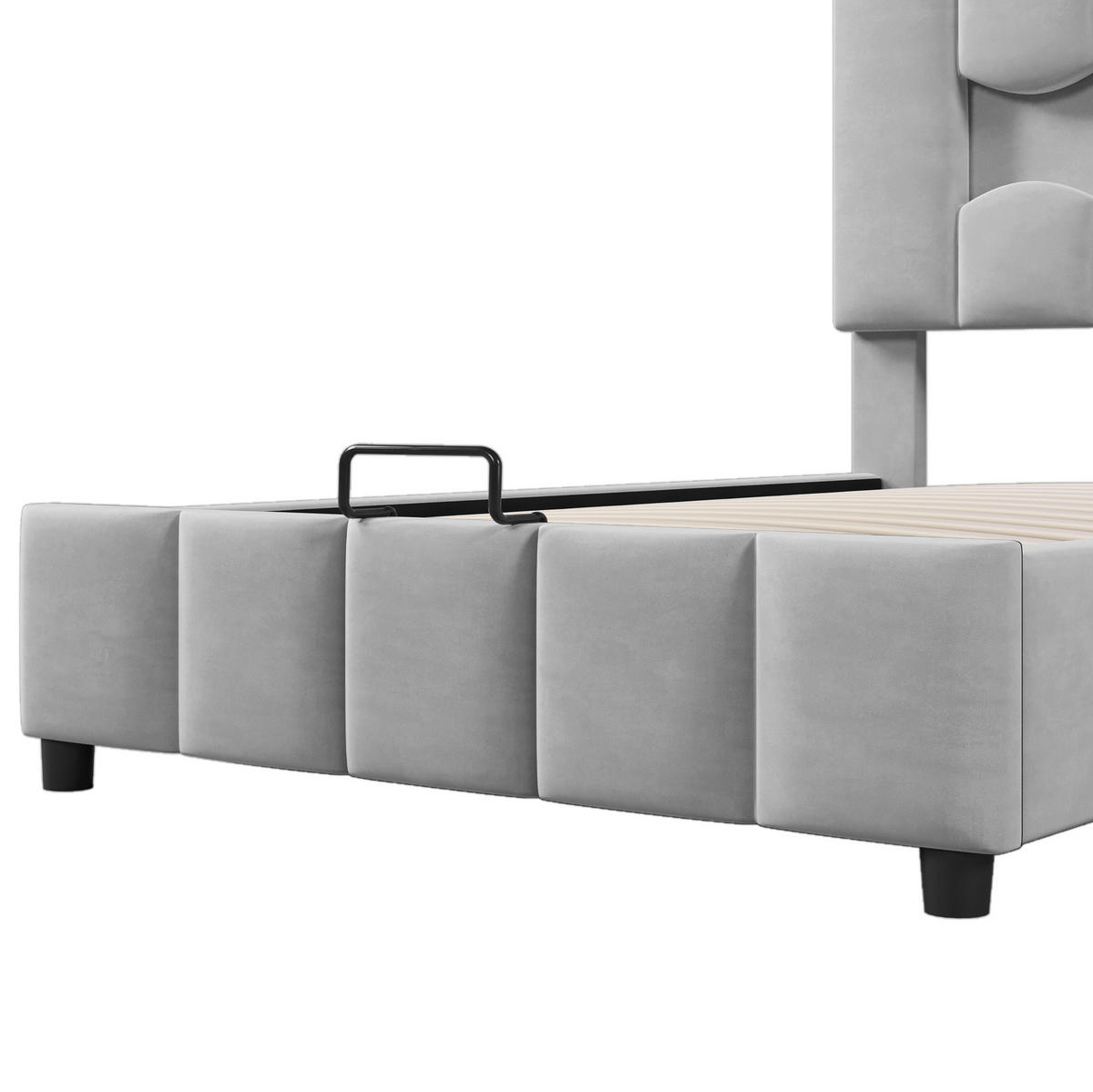 POLSTERBETT 90/200 cm in Grau mit Stauraum und LED-Beleuchtung - Grau, Textil (90/200cm) - Flora Grace