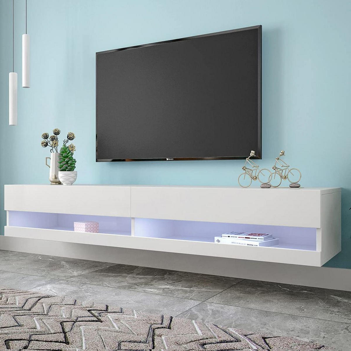 TV-LOWBOARD 140/40/30,5 cm Weiß aus MDF mit LED-Beleuchtung - Weiß, Holzwerkstoff (140/30.5/40cm) - OKWISH