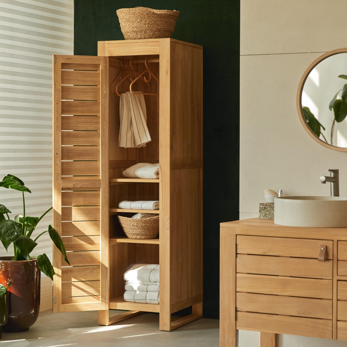 HOCHSCHRANK Minimalys Natur aus Teak - Naturfarben, Holz (50/180/55cm) - Tikamoon