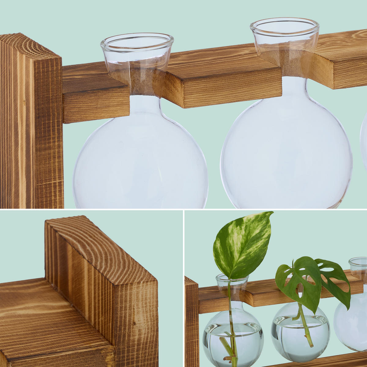 REAGENZGLAS-VASE - Multicolor, Glas/Holz (13cm) - Relaxdays