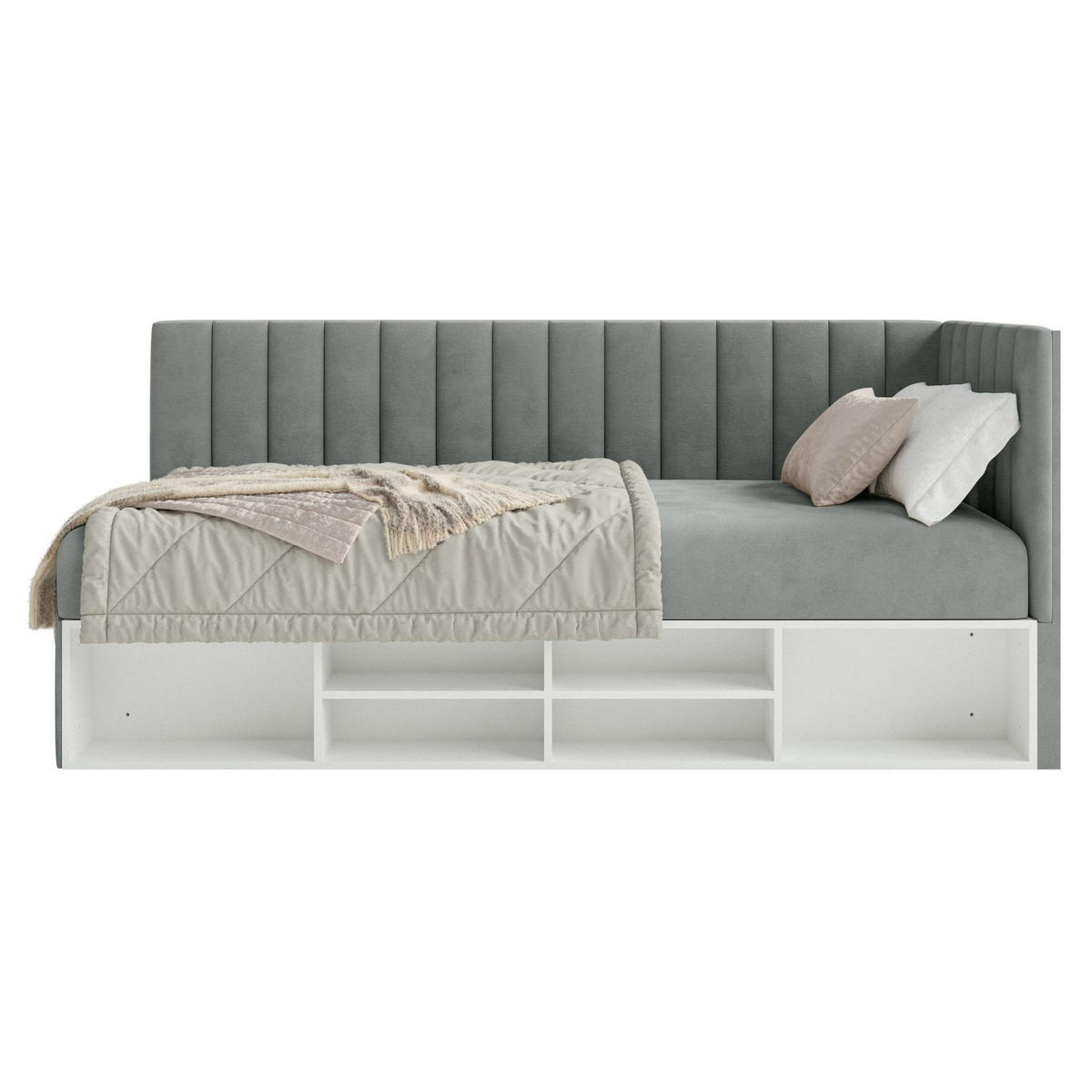 JUGENDBETT Ventrio Grau Easy-Clean-Samtbezug 90x200 cm - Grau, Holz/Textil (90/200cm) - Selsey