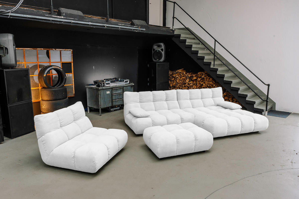 SITZGRUPPE VIVIEN 3ER SET Weiß Cord - Weiß, Kunststoff/Textil (359/85/510cm) - KAWOLA