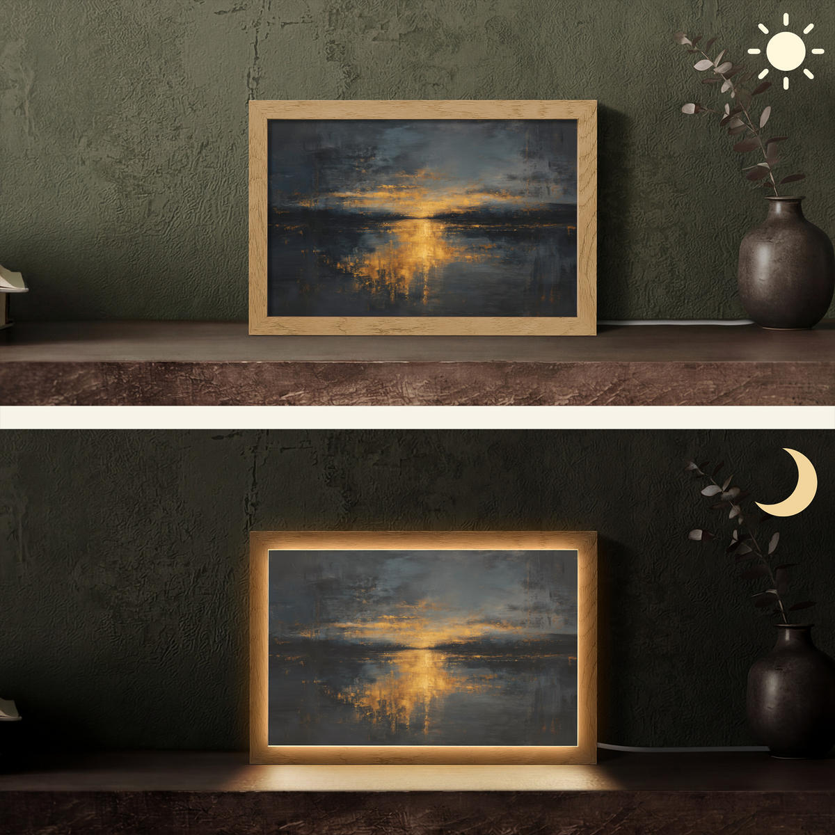 TISCHLEUCHTE Goldene Reflexion auf dem Wasser 30x20 cm - Beere, Holzwerkstoff (8/30/20cm) - OnlyWow