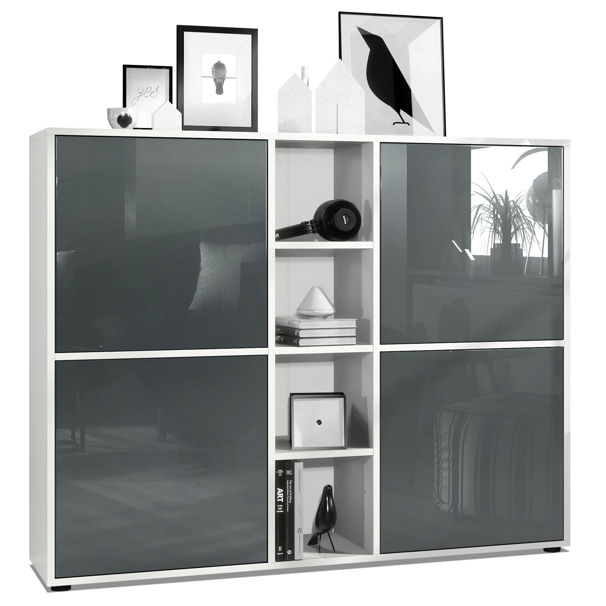 Vladon Highboard Grau 130.5x105.5x35.5 cm