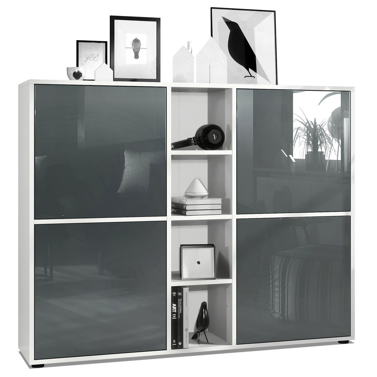 HIGHBOARD Cuba Türen in Grau Hochglanz - Grau, Holzwerkstoff (130.5/105.5/35.5cm) - Vladon