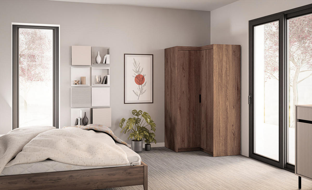 ECKSCHRANK Storicos Eiche Lefkas 97,8/190,5/97,8 cm – Modern, ideal für Ecken - Braun, Holzwerkstoff/Kunststoff (97.8/190.5/97.8cm) - AX Living