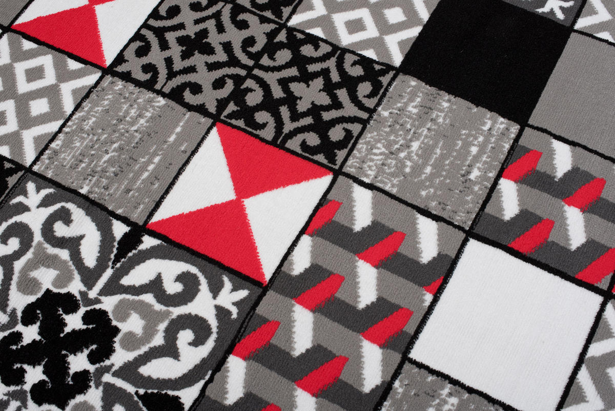 TEPPICH MAYA Rot Mosaik Karo Floral 250/300 cm - Rot, Textil (250/300cm) - Tapiso