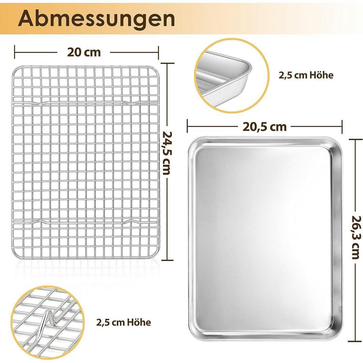 BACKBLECH mit Abkühlgitter Set 26,3 x 20,5 cm Edelstahl - Silberfarben, Metall (20.5/20.5/26.3cm)
