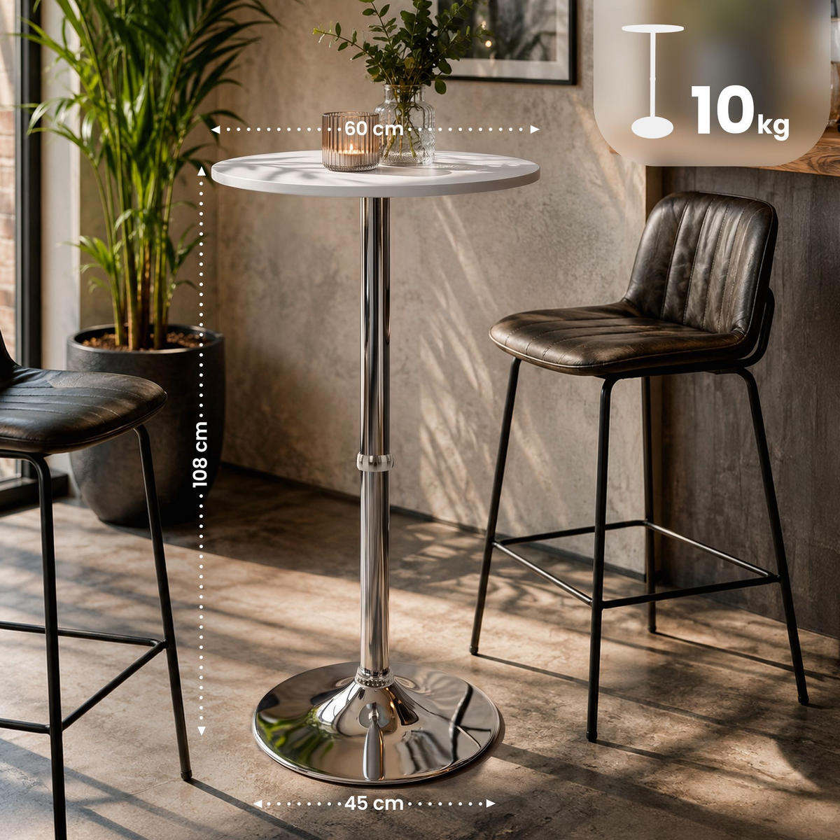 BARTISCH rund 60 cm Holz Weiß - Chromfarben/Weiß, Holz/Metall (60/60/108cm) - CLP