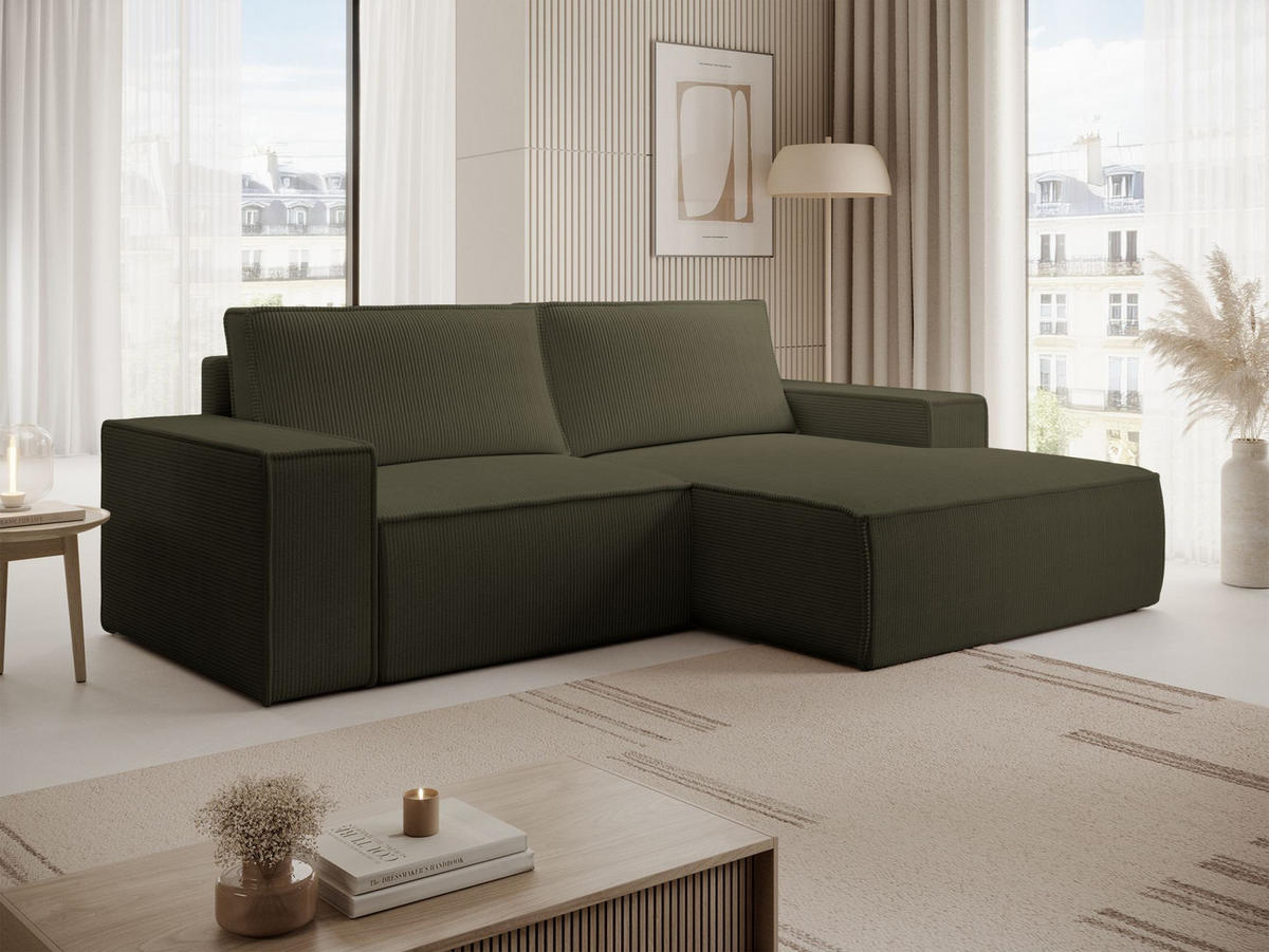 ECKSOFA Farese Mini mit Cordbezug Olivgrün, rechts - Schwarz/Olivgrün, Textil (240/167cm) - Selsey