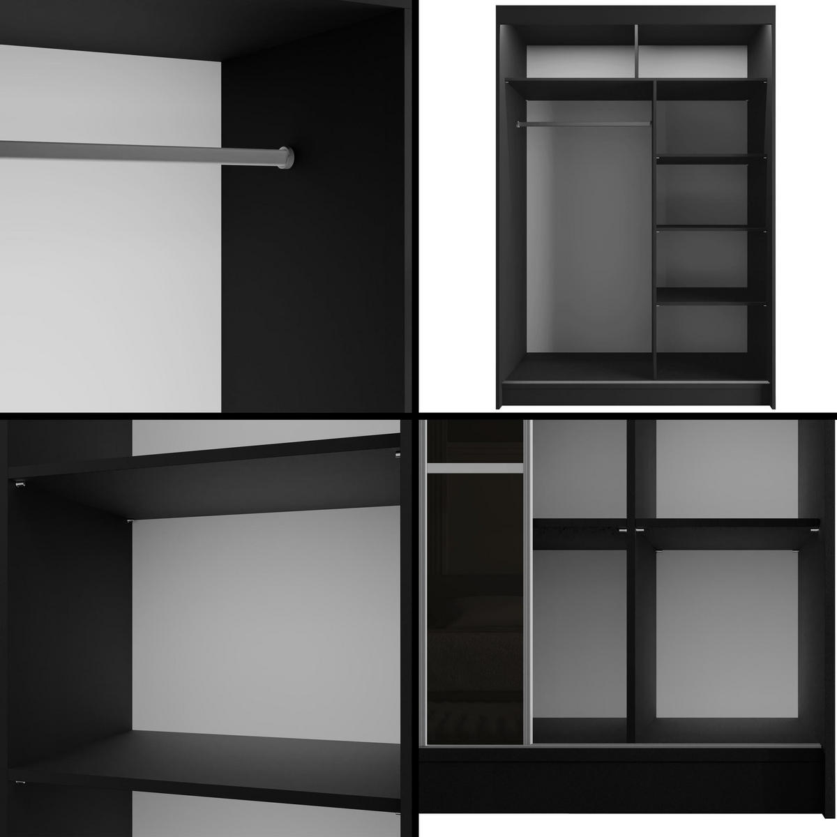 KLEIDERSCHRANK PEKA III mit LED - 120 cm - Schwarz - Schwarz/Weiß, Holzwerkstoff (120/215/61cm) - ALTDECOR