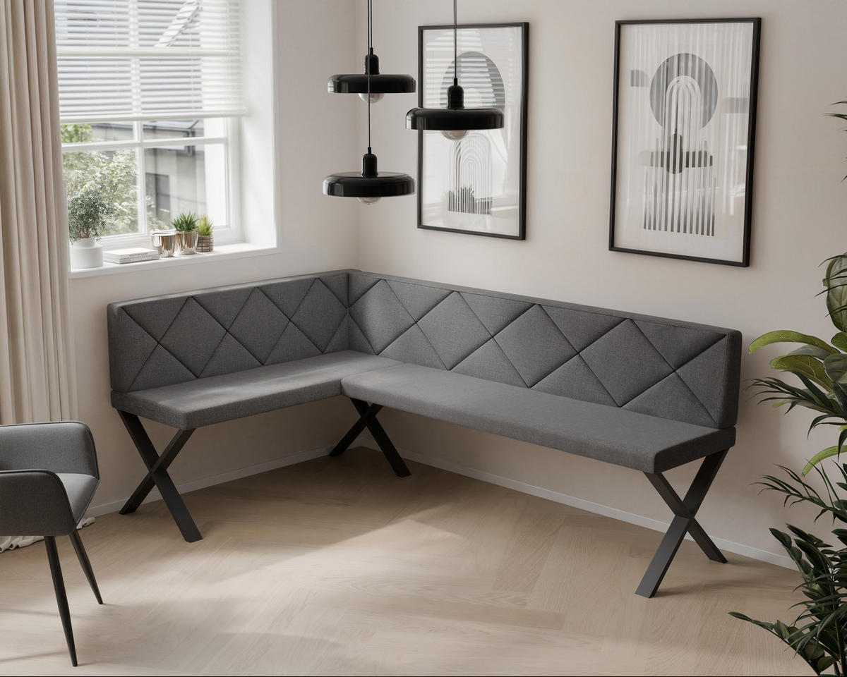 ECKBANK links VERO X Webstoff gesteppt, 128/168 cm Dunkelgrau - Dunkelgrau, Textil/Metall (128/168cm) - Idohome