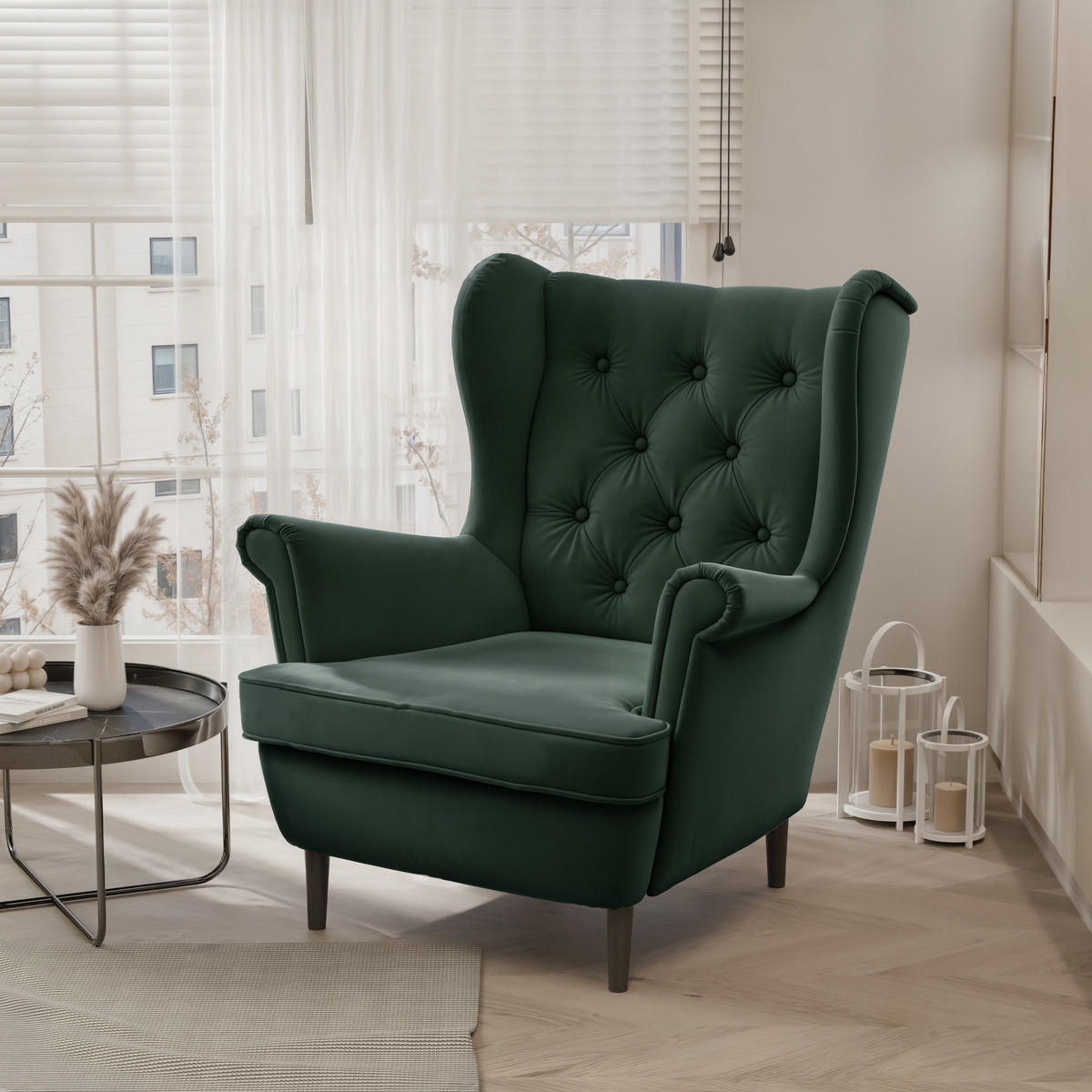 OHRENSESSEL SCANDI - Grün, Holz (75/103/60cm) - Idohome
