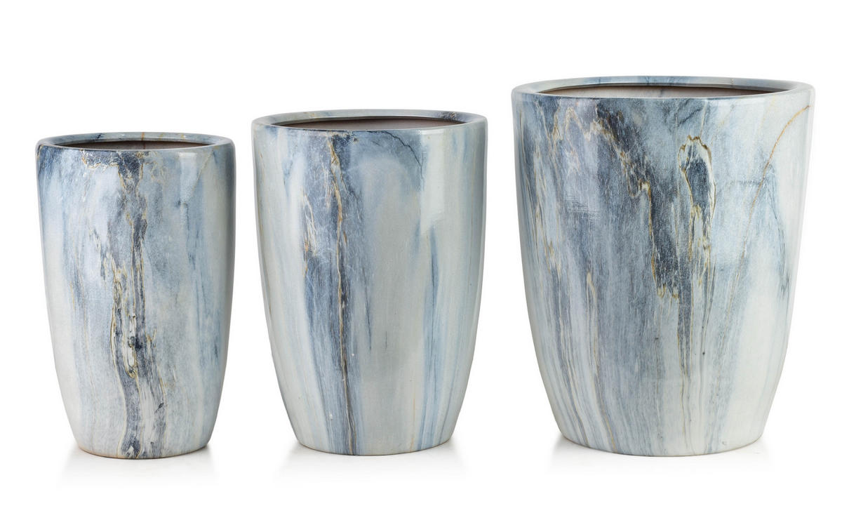 BLUMENTOPF Neva 3er Set Blau 37/37/45.5 cm Keramik - Blau, Keramik (37/45.5/37cm) - Mondex