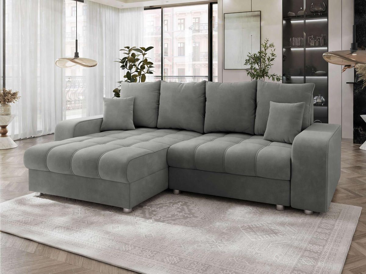 ECKSOFA Kronos - Silberfarben/Grau, Holz/Textil (250/166cm) - MIRJAN24