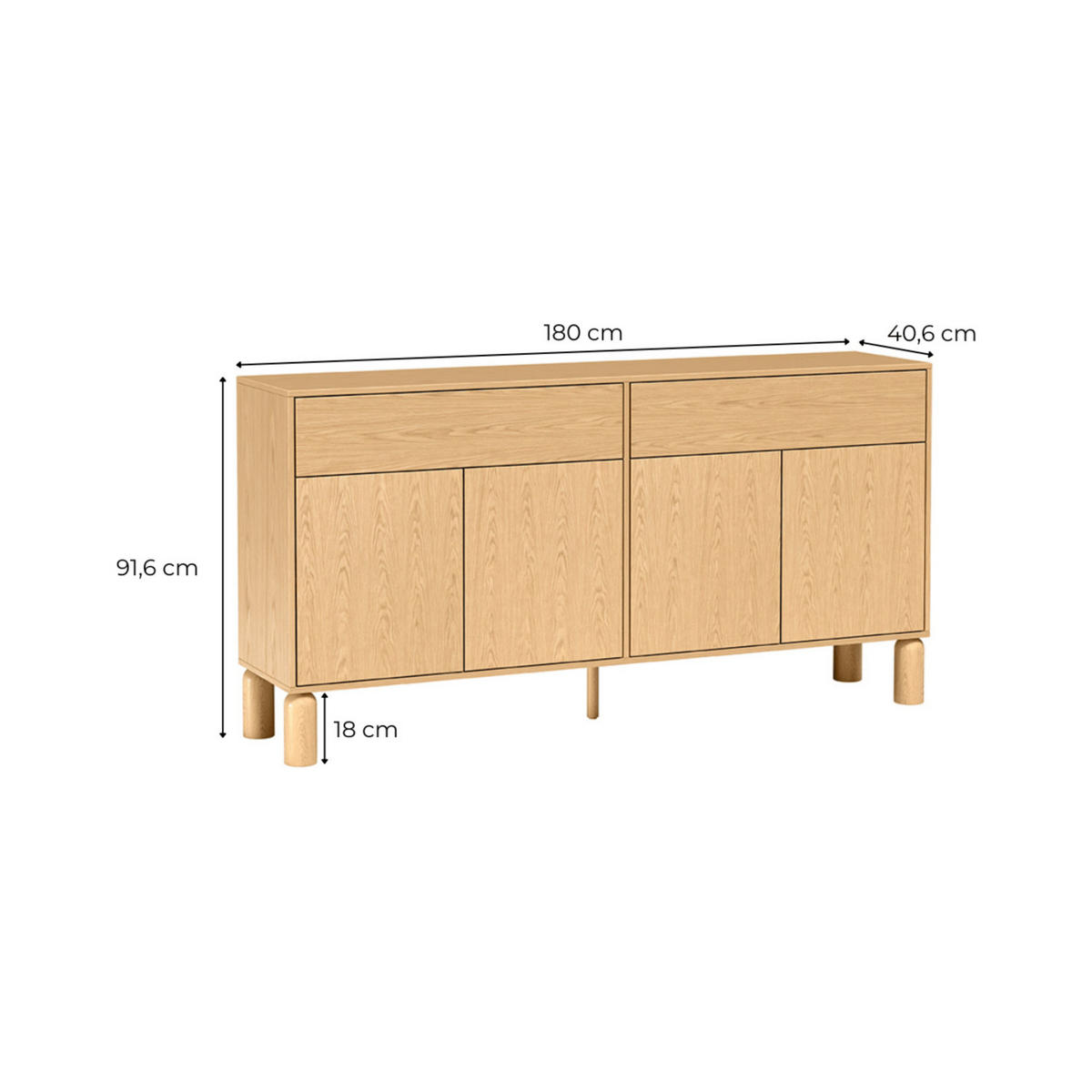 KOMMODE Sanden SN-1 180 x 91,6 x 40,6 cm Eiche Bookmatch - Eichefarben, Holz/Holzwerkstoff (180/91.6/40.6cm) - Koseto