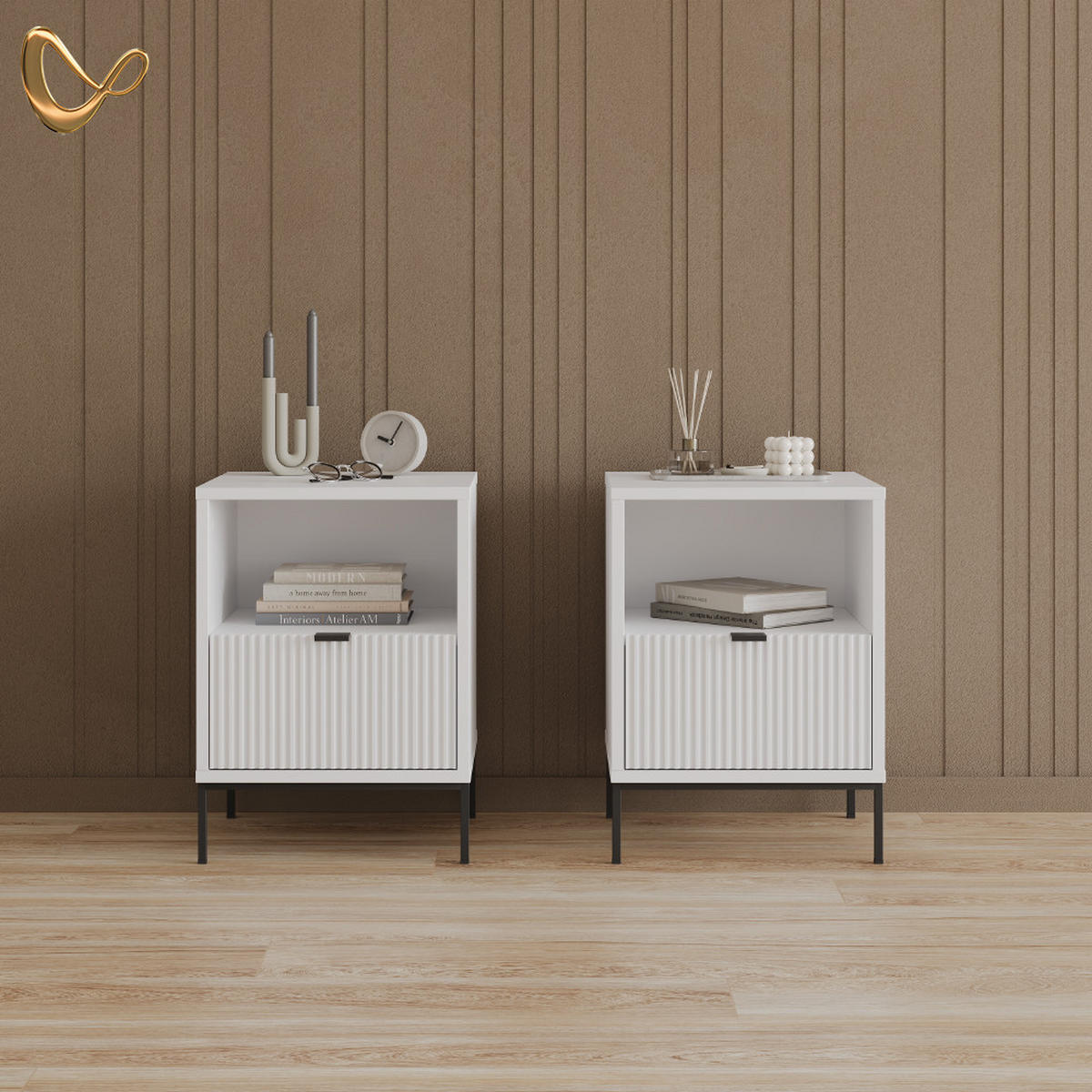 NACHTTISCH Aterno Weiß 2er Set - Weiß, Holzwerkstoff (40/55/38.1cm) - Livinity®