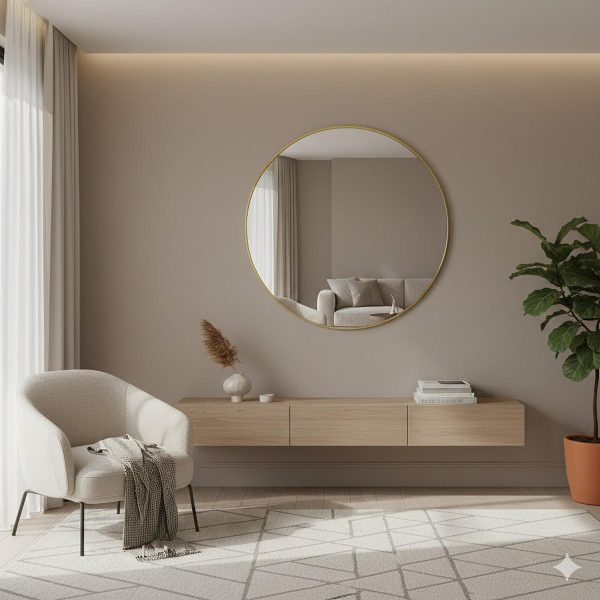RUNDER WANDSPIEGEL - Goldfarben, Glas/Metall (80/80/3.5cm) - Mat-Haus