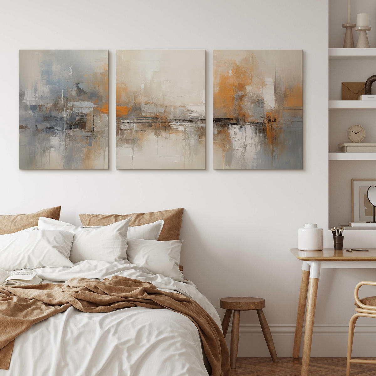 LEINWANDBILDER 3-es Set Abstrakte Kunst - Beige/Schwarz, Textil (90/40cm) - Muralo