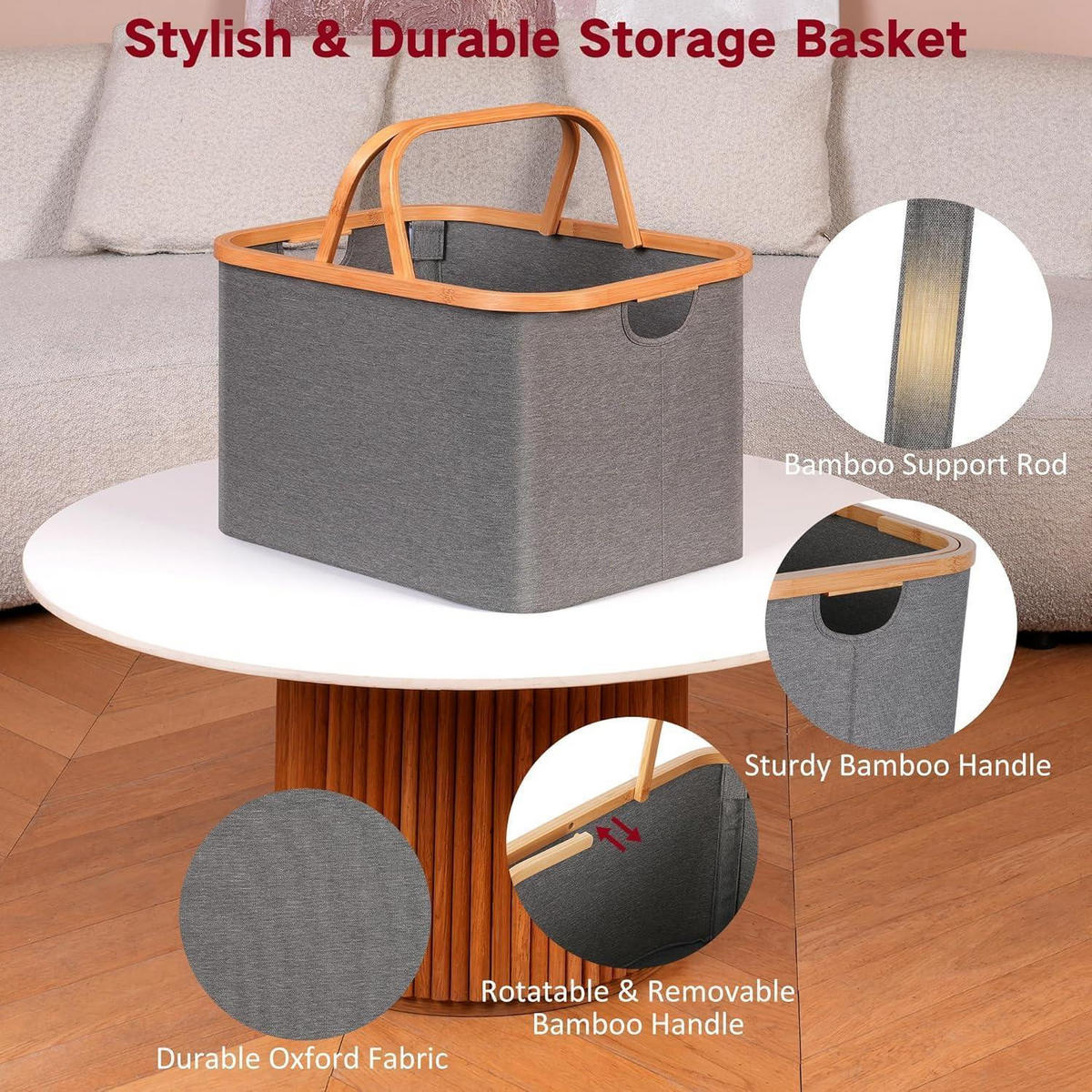 WÄSCHEKORB Bambus Stoff Grau 43 Liter - Grau, Naturmaterialien (30/44/33cm)